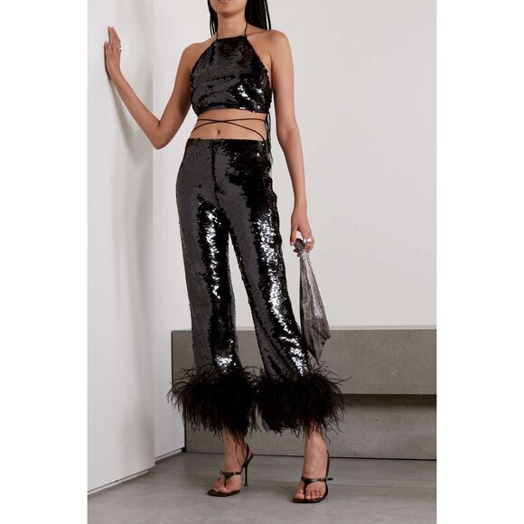 Magda Butrym Sequin Feather Straight Leg Pants Black New Size 2 - Picture 1 of 12